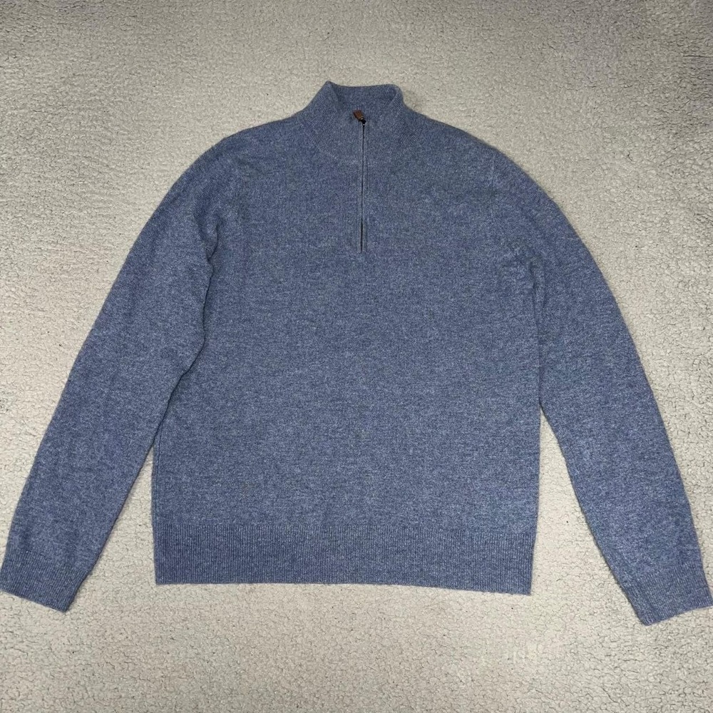 Mette Sweater Men's Size Small Heather Blue100% Cashmere 1/4 Zip Pullover